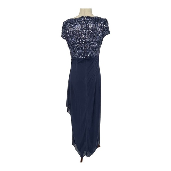 Alex Evenings Sequin Ruched Chiffon Column Gown in NAVY Size 10 NWT MSRP $209 - Picture 8 of 16